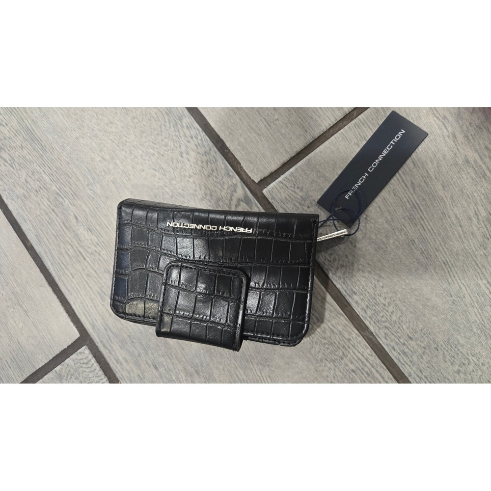 French Connection Emmy Croco Fold Zipper Wallet Black FCWH24217-BLAK NWT